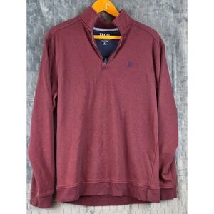 IZOD Sweatshirt Men's Long Sleeve High Neck Quarter Zipper Pullover Red LT‎